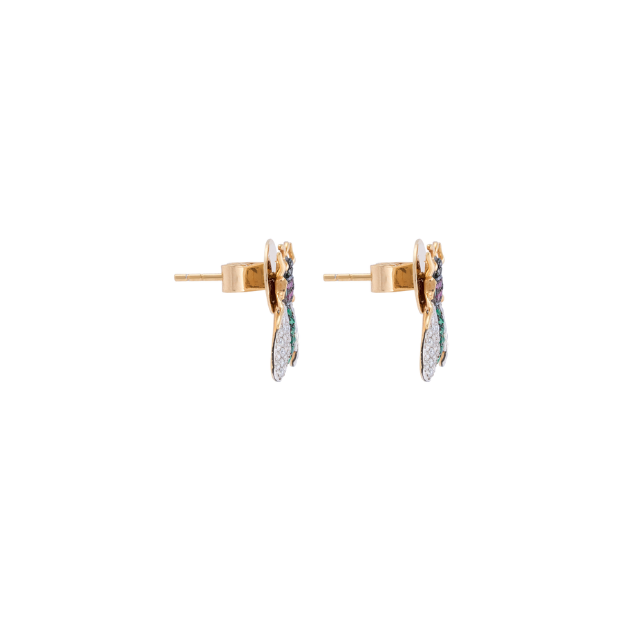 Mini Rainbow Vespa 18K Gold Diamond Emerald Earrings